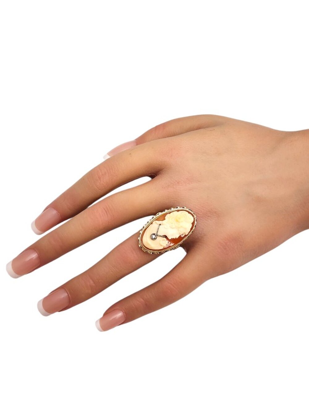 13 Karat Yellow Gold Diamond Cameo Ring #24252 - Picture 2 of 6